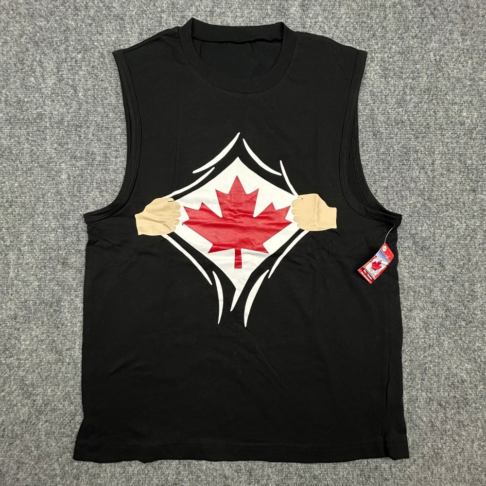 New Canada Maple Leaf Superman Tank Top 100% Cotton Mens Size Small Black